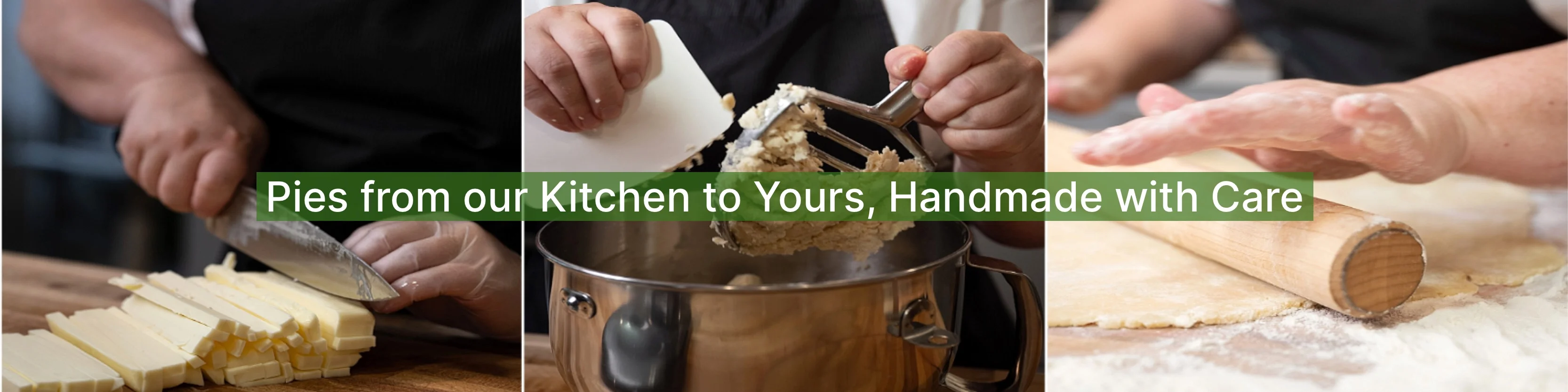 Chef Christy cutting butter, mixing batter and rolling pie dough