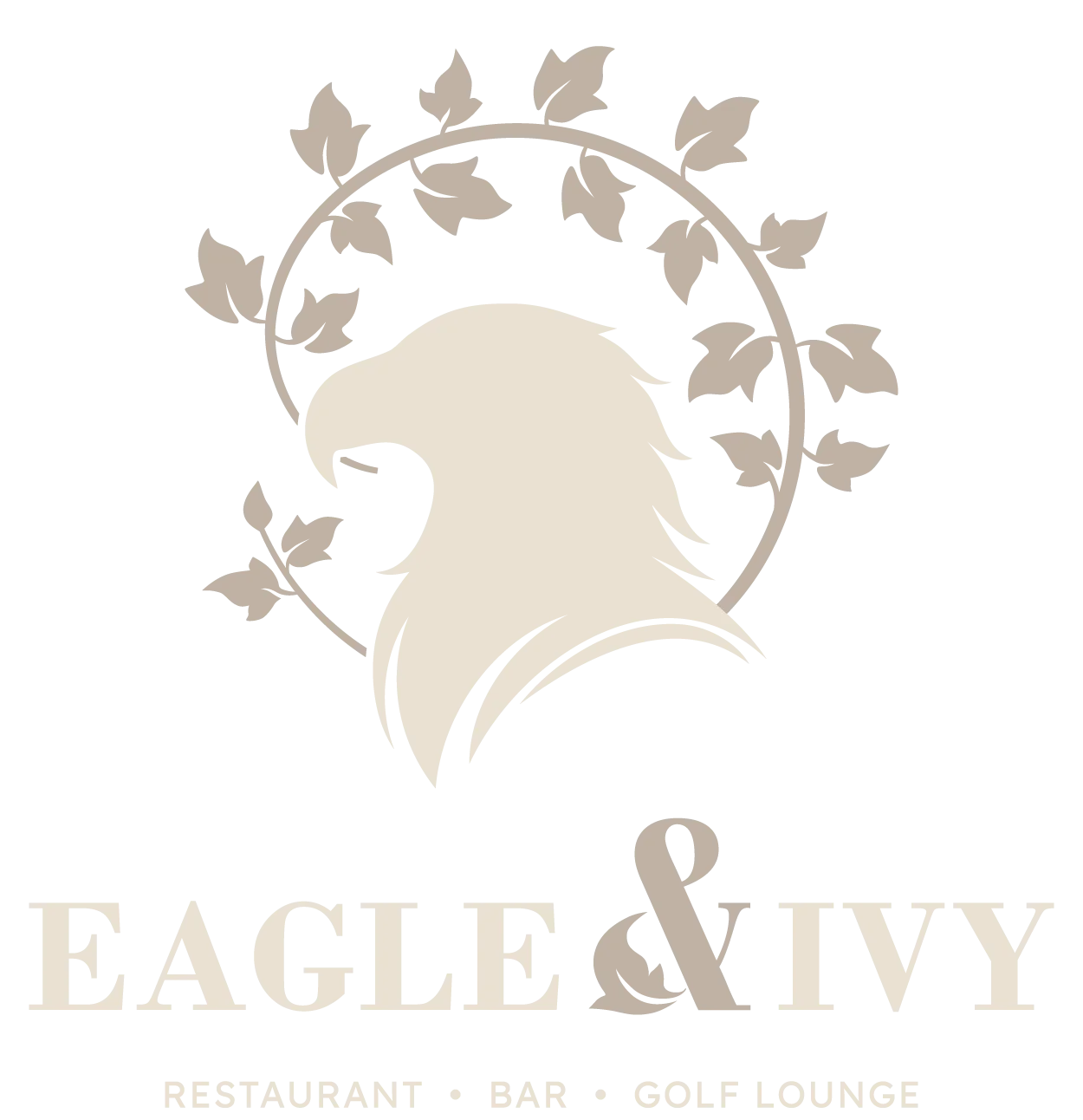 A logo featuring a silhouette of an eagle surrounded by ivy leaves. The design includes the text 'EAGLE & IVY' with 'RESTAURANT', 'BAR', and 'GOLF LOUNGE' below.