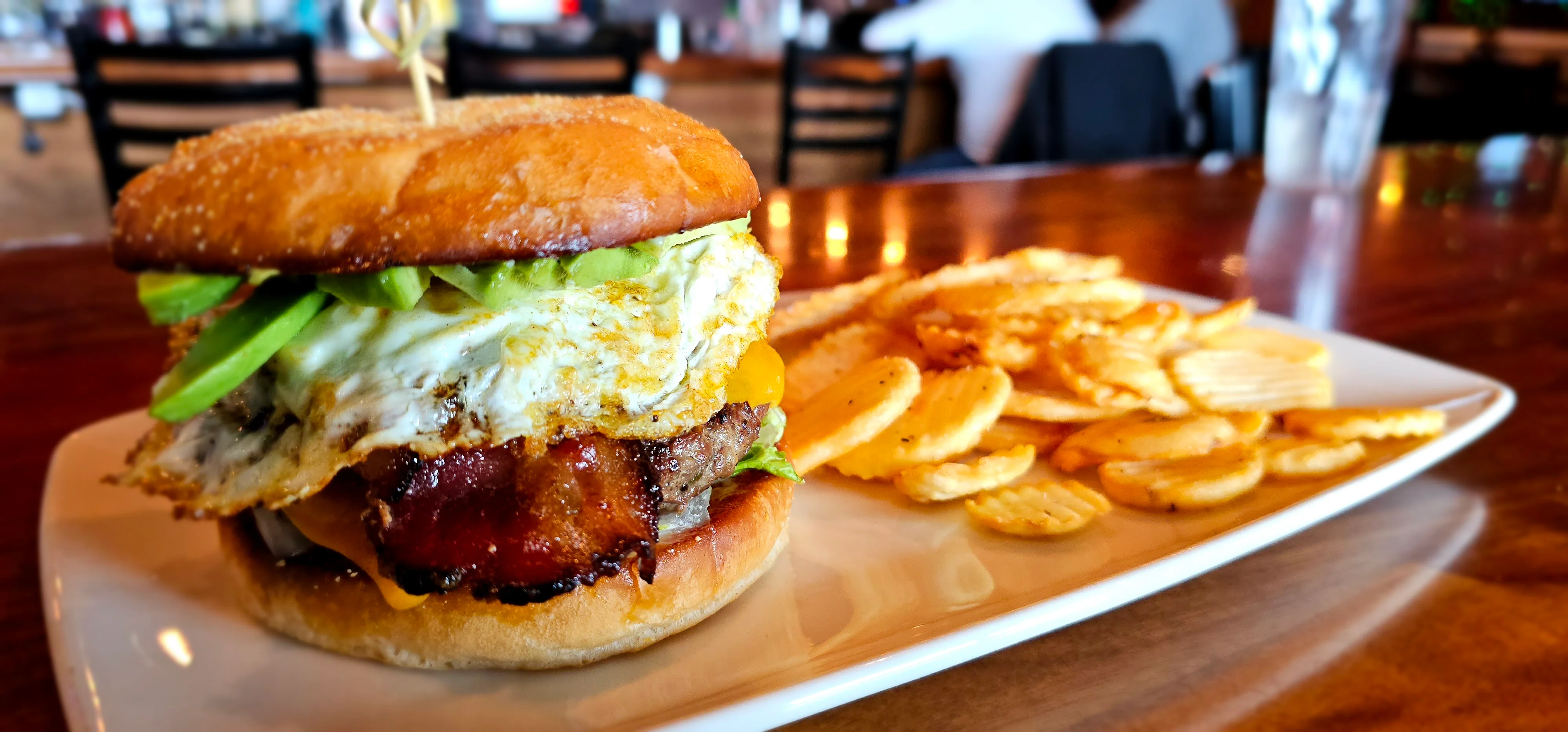 Delicious breakfast burger with egg and bacon