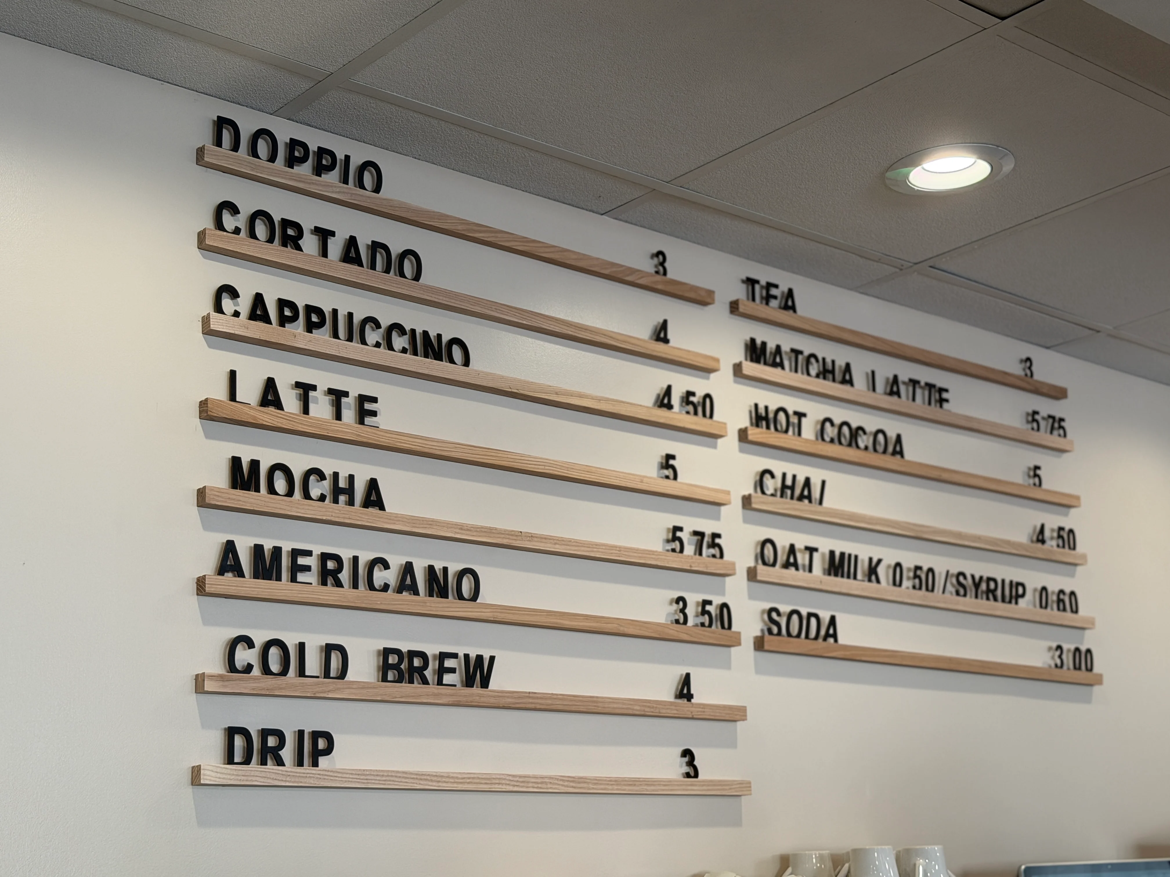 Coffee menu board featuring various beverages