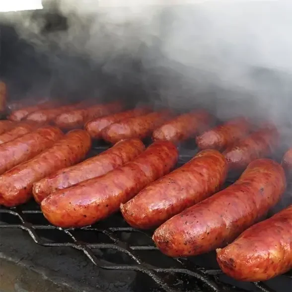 Grilled sausages on a barbecue grill