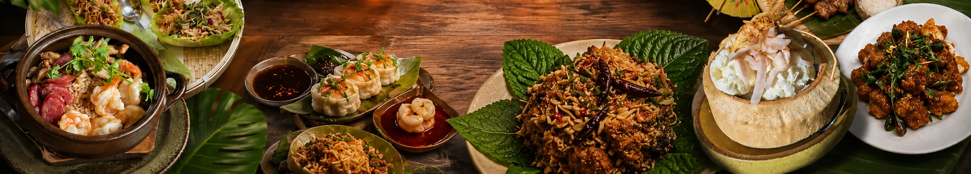 Assorted Thai dishes including tom yum and pad thai
