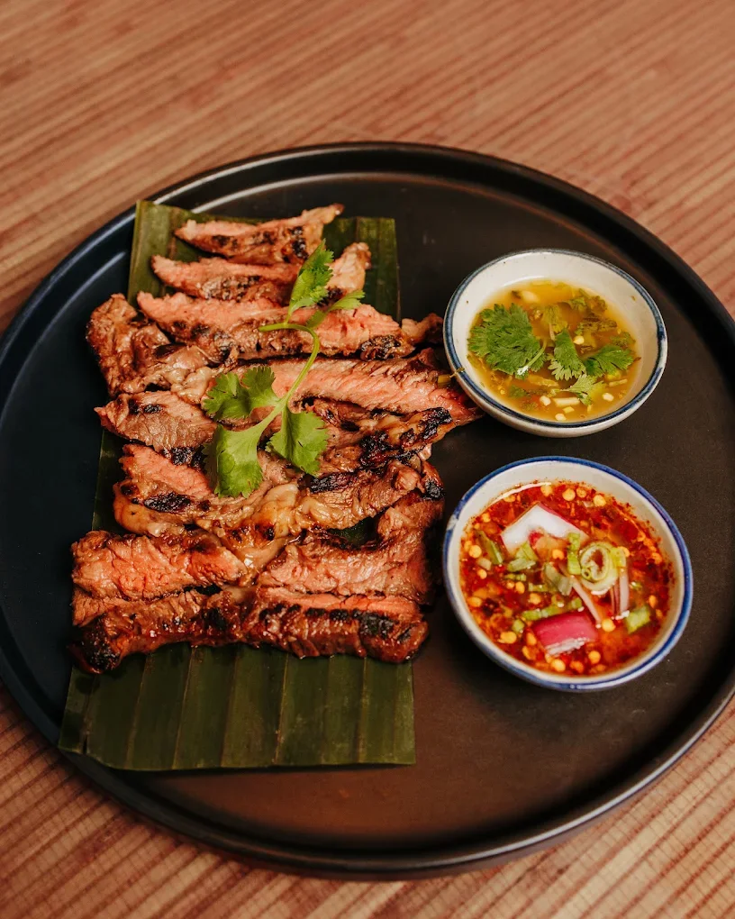 Grilled Thai beef skewers with dipping sauces