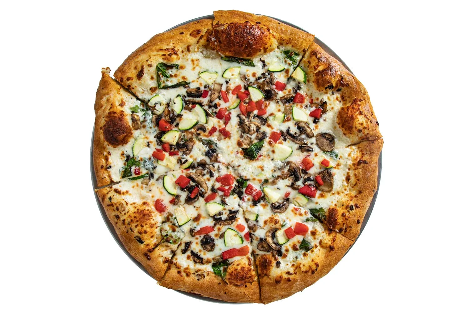 Vegetarian pizza with fresh toppings and golden crust