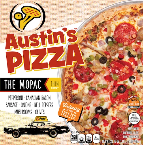 Thin crust pizza featuring The Mopac style