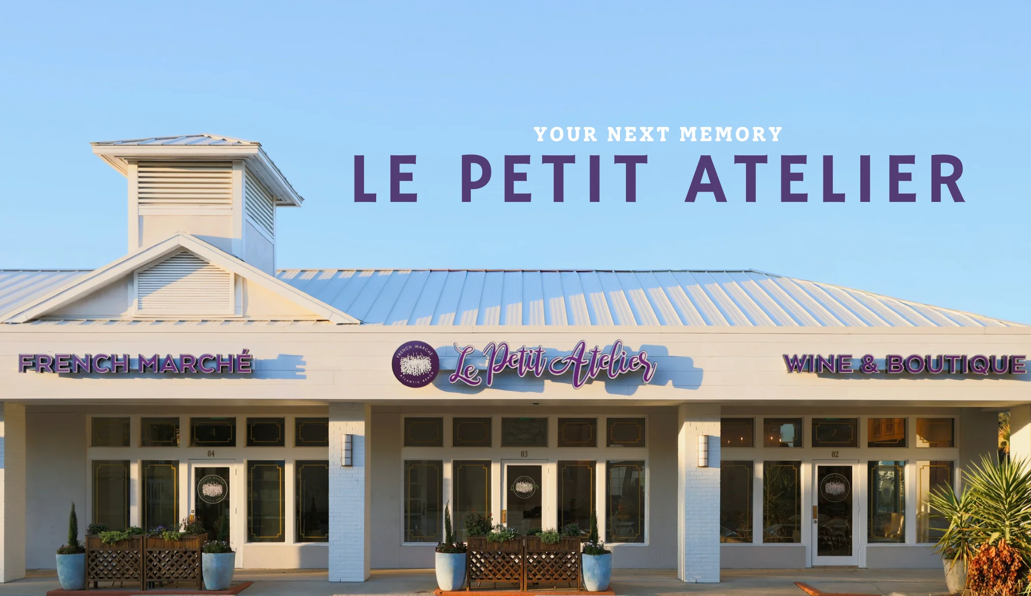 French-inspired wine boutique storefront with distinctive restaurant signage