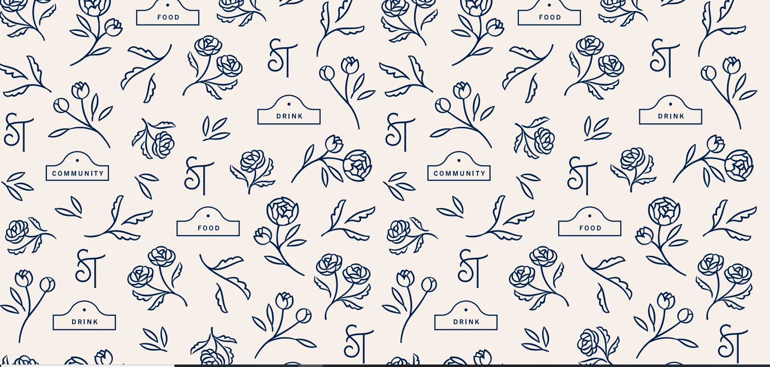 Elegant floral pattern with food and drink labels for a restaurant design