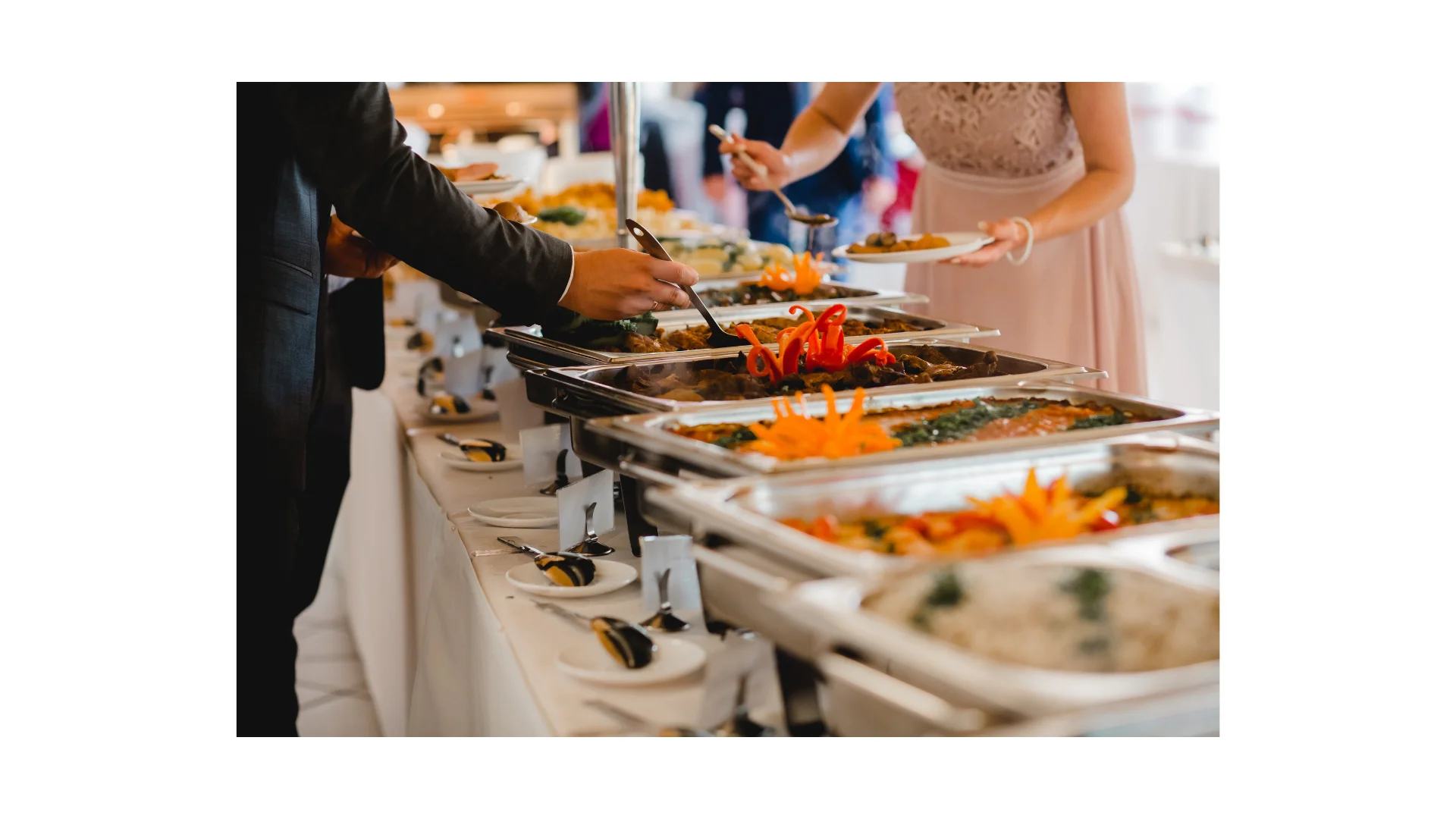 Buffet spread featuring diverse international dishes