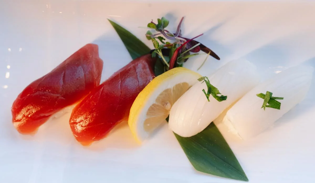 Japanese sushi roll with fresh toppings and garnishes
