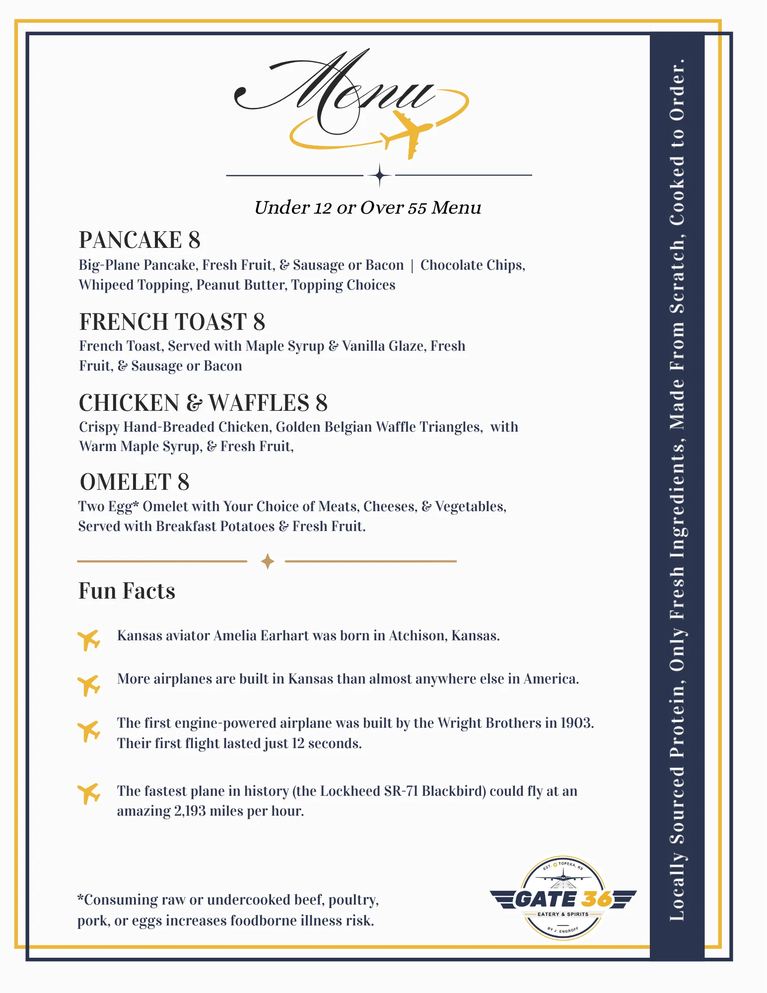 Lunch menu featuring American comfort food selections