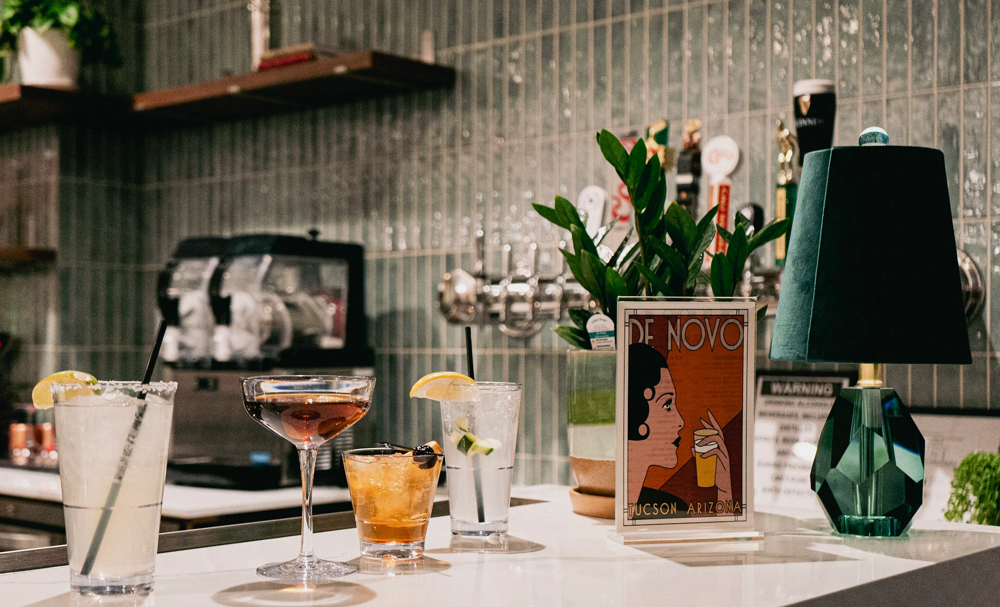 Colorful cocktails on a modern bar counter