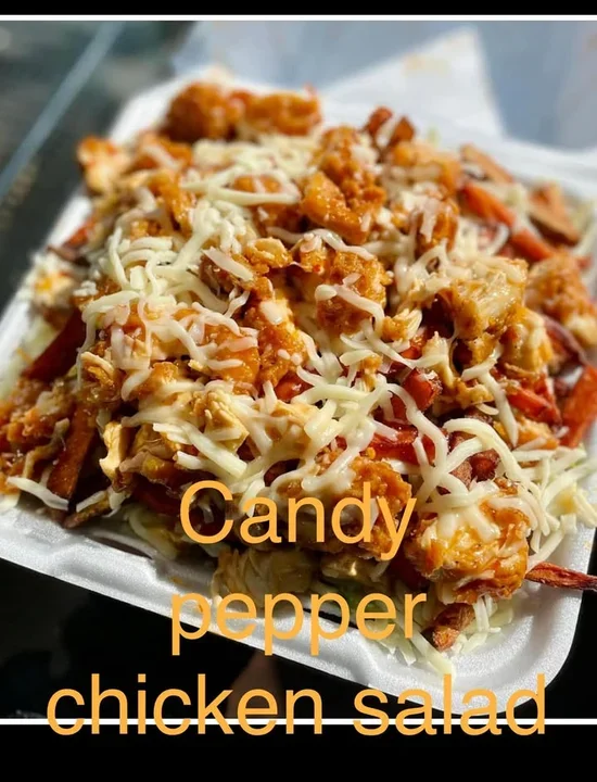 Candy pepper chicken salad served on a platter