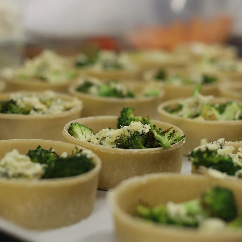 Savory broccoli quiche in pastry shells
