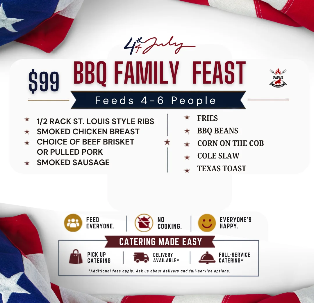 Catering menu for Father's Day Catfish Feast at Papa's BBQ & Steakhouse