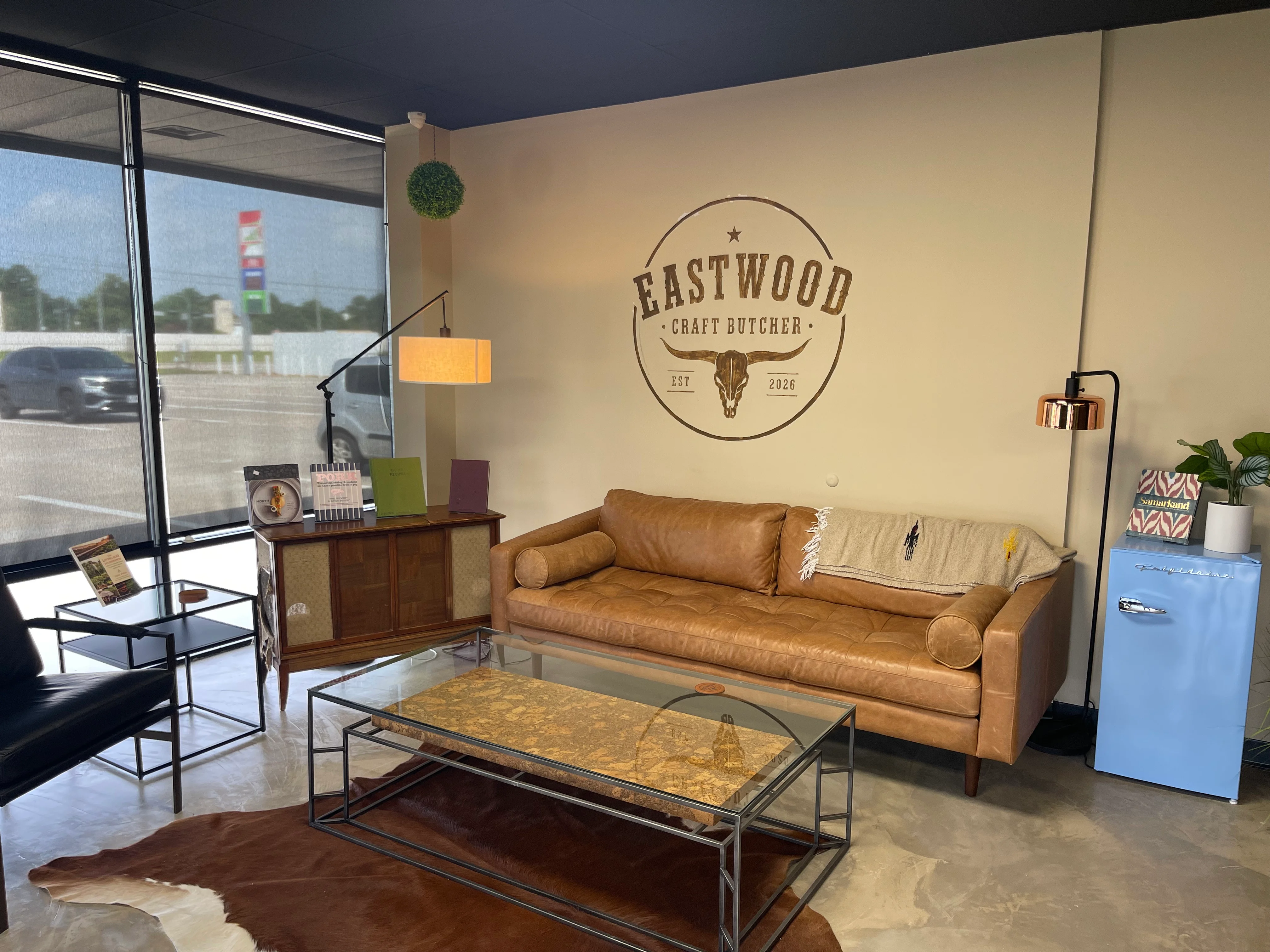 Cozy restaurant interior with leather sofa and modern decor