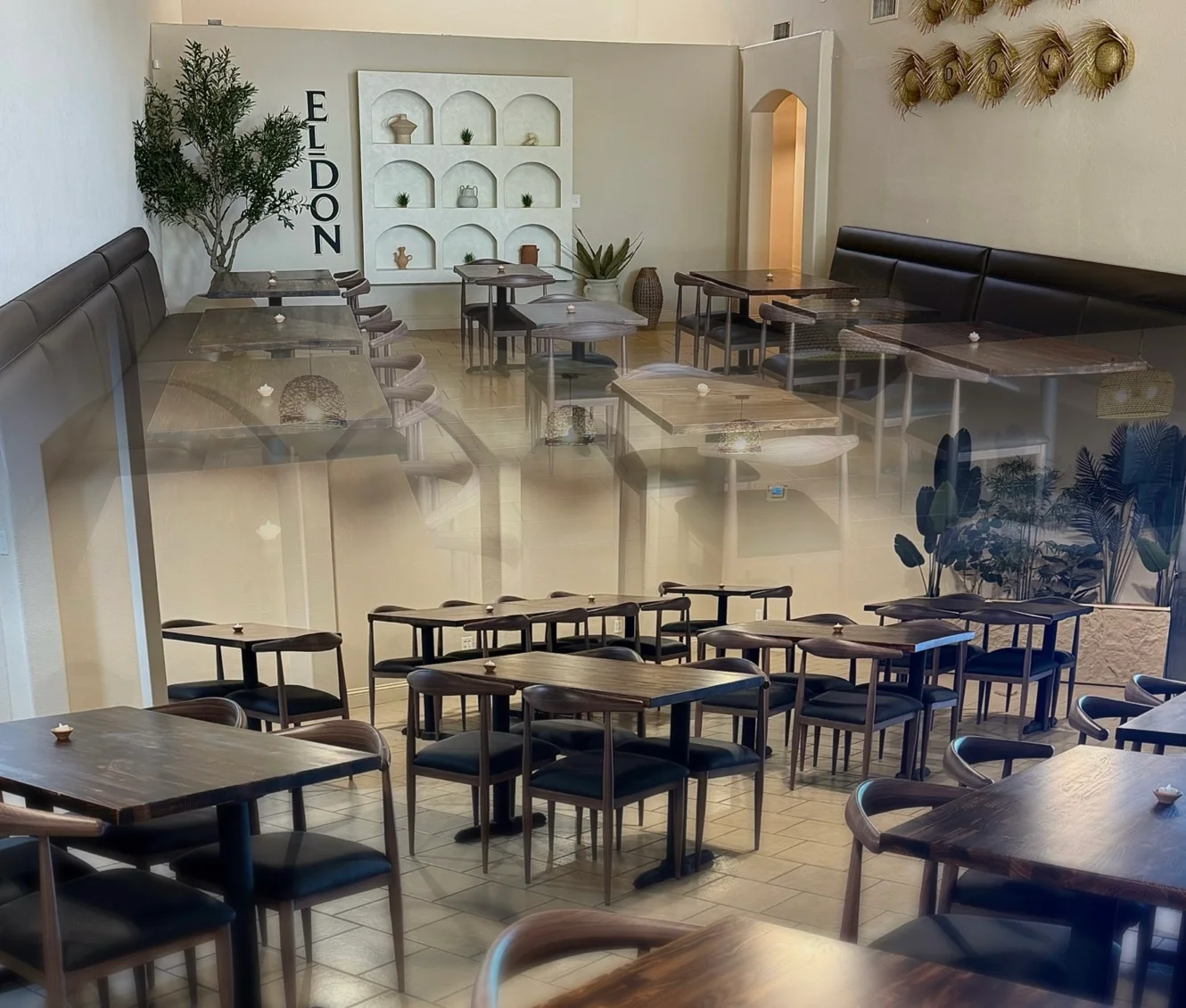 Modern restaurant interior with stylish seating and decor