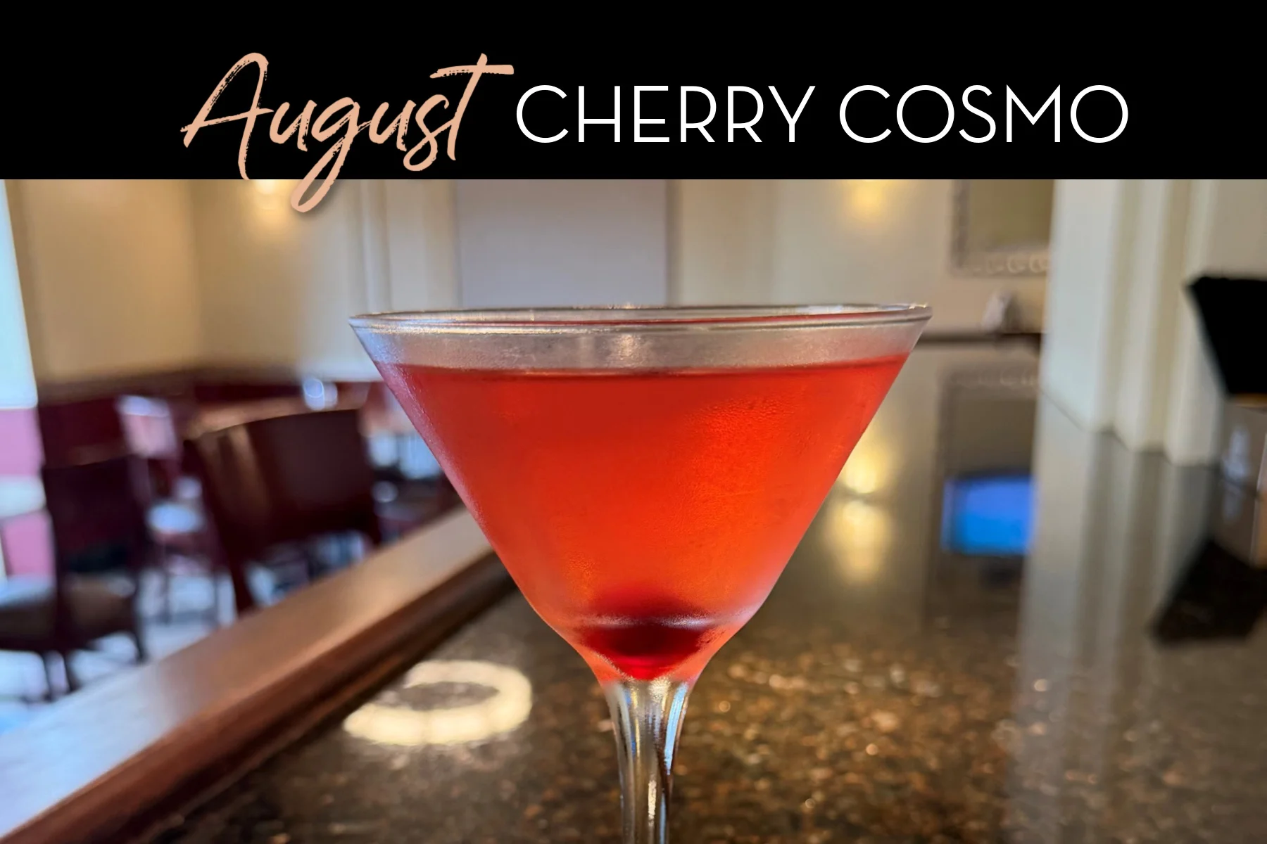 Refreshing cherry cosmopolitan cocktail in a stylish glass