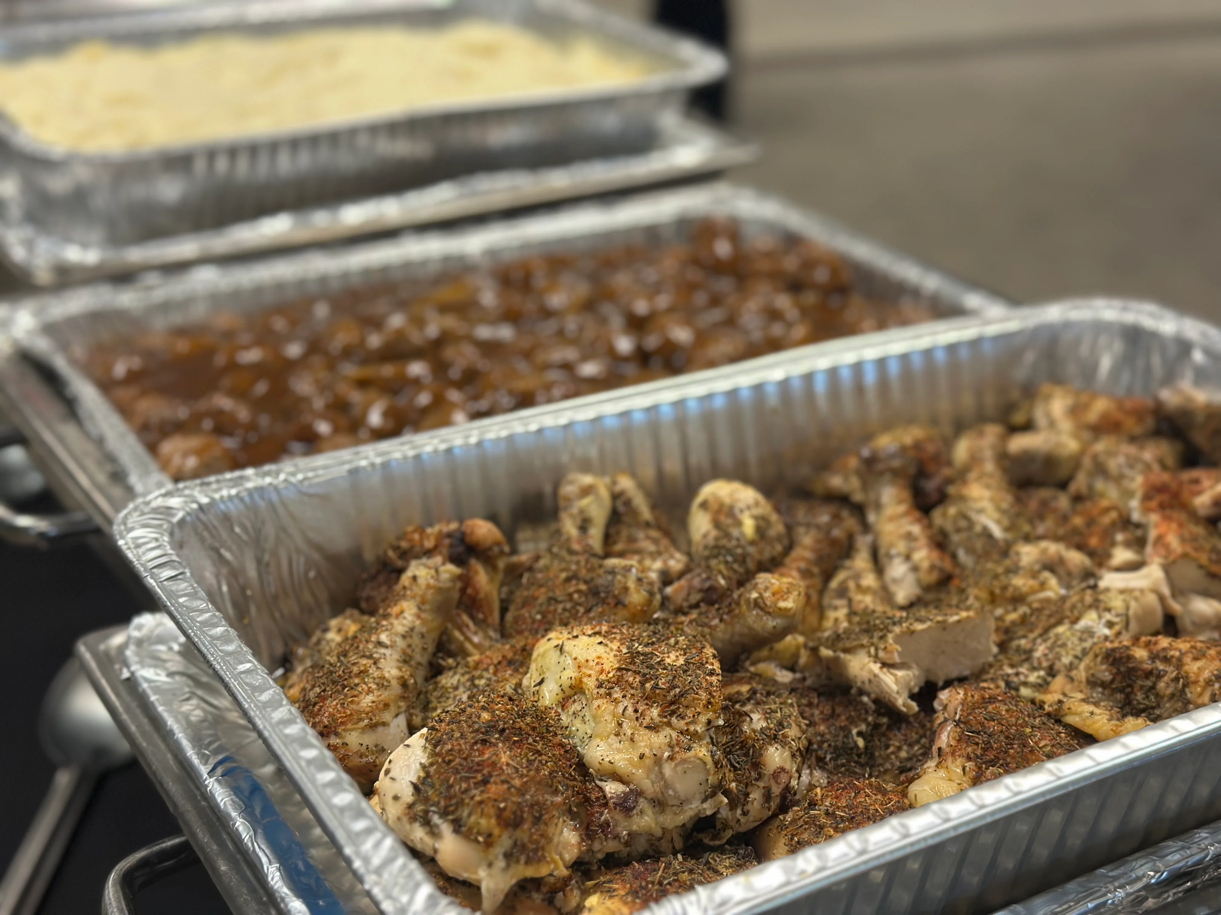 Southern-style baked chicken with sides