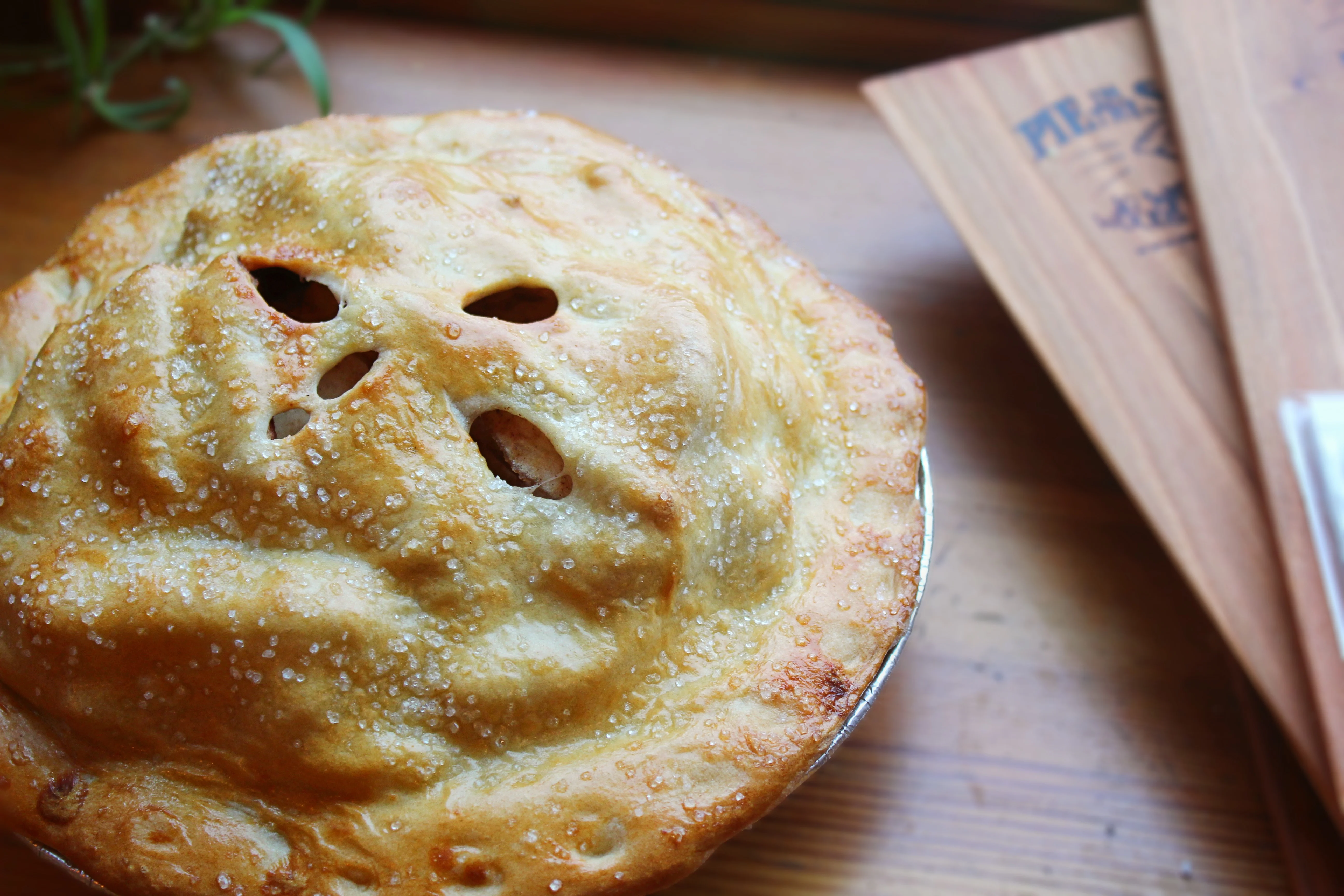 Golden brown apple pie with a flaky crust
