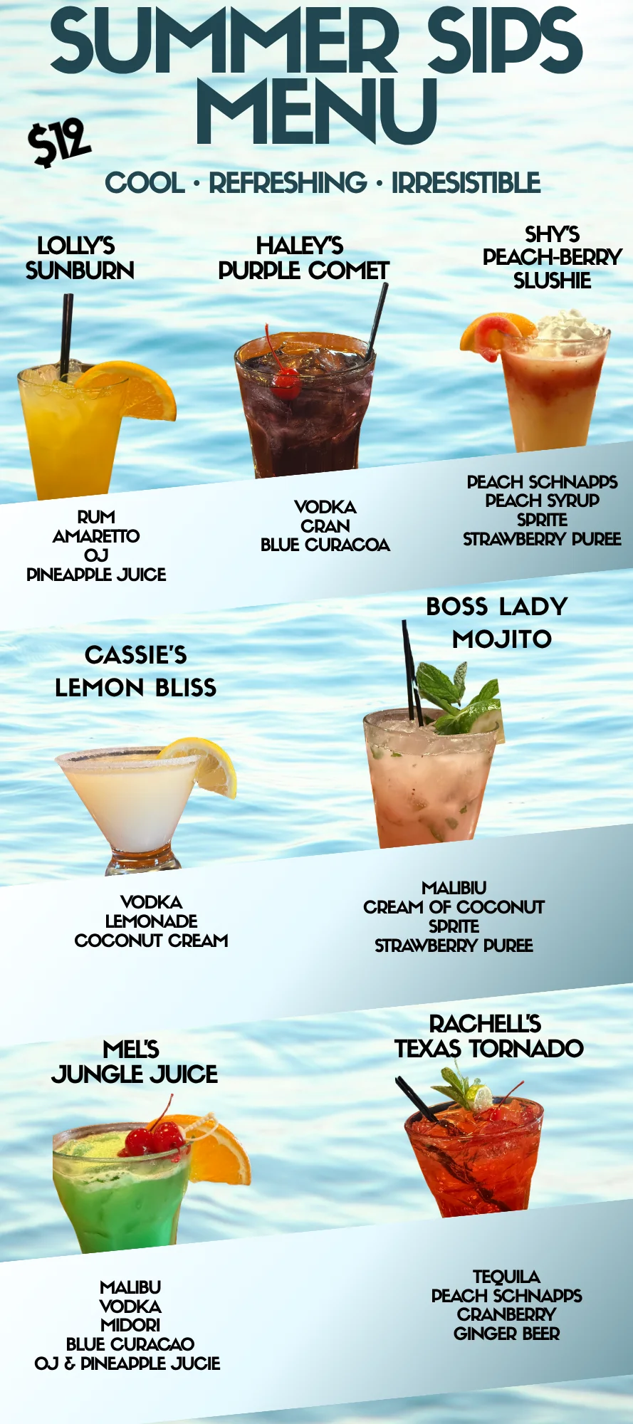 Winter drink menu featuring festive cocktails