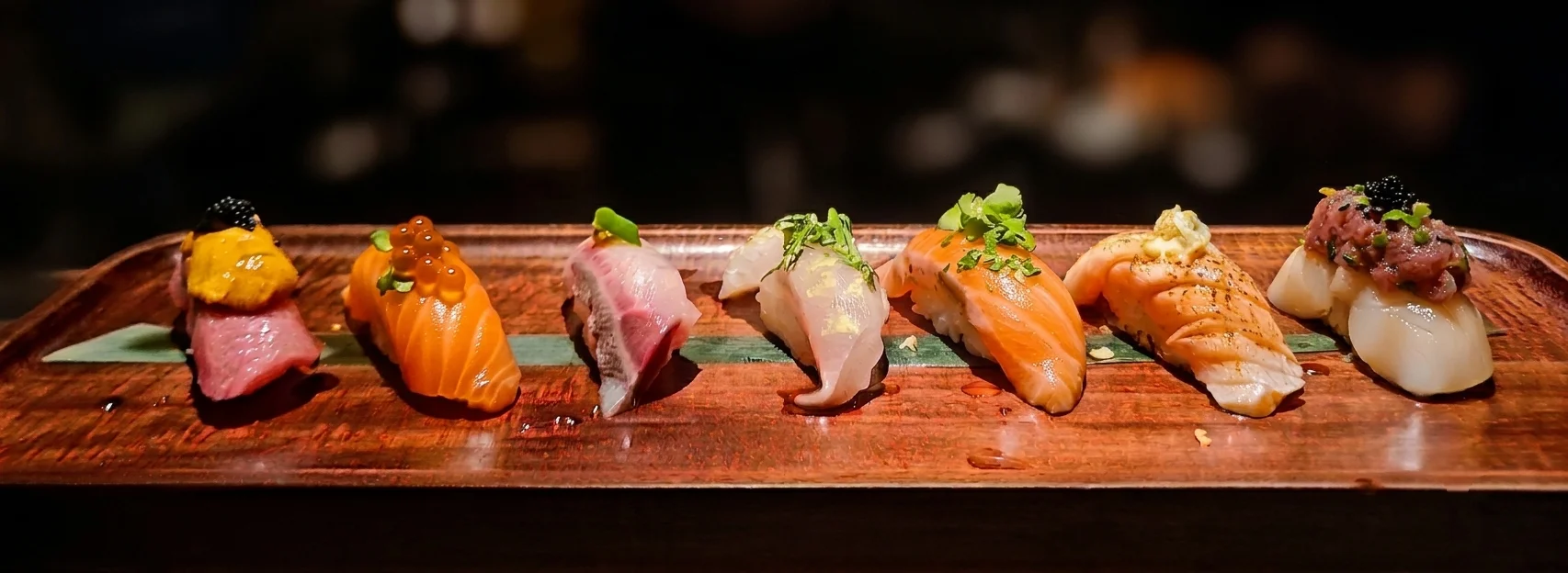 Artisan sushi platter featuring assorted nigiri