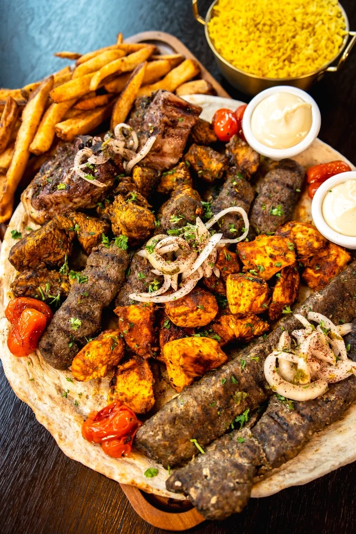 The Marhaba catering package from Tripoli's, with grilled halal kebabs, rice and vegetables