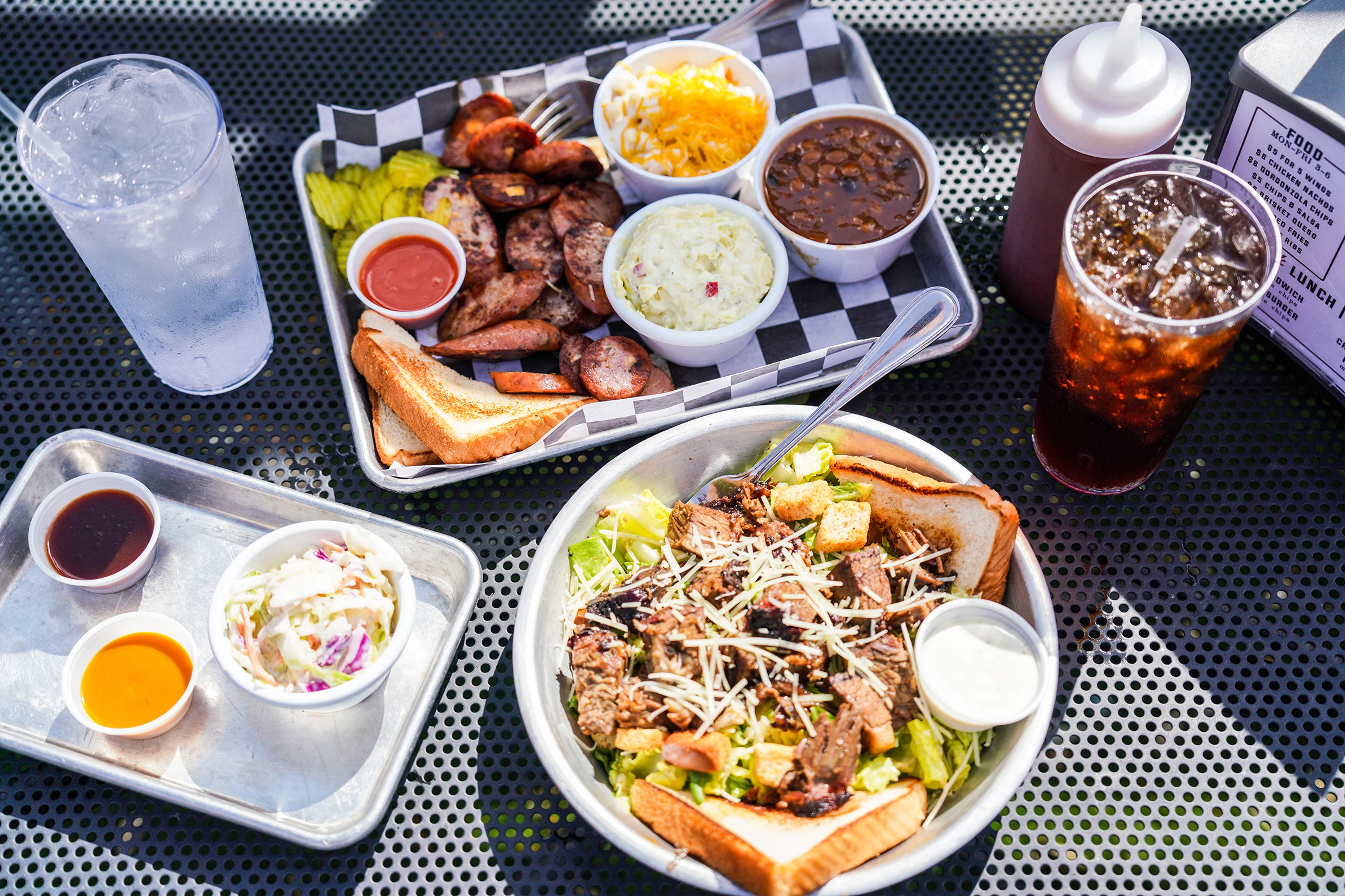 Texas-style barbecue platter with brisket and sides