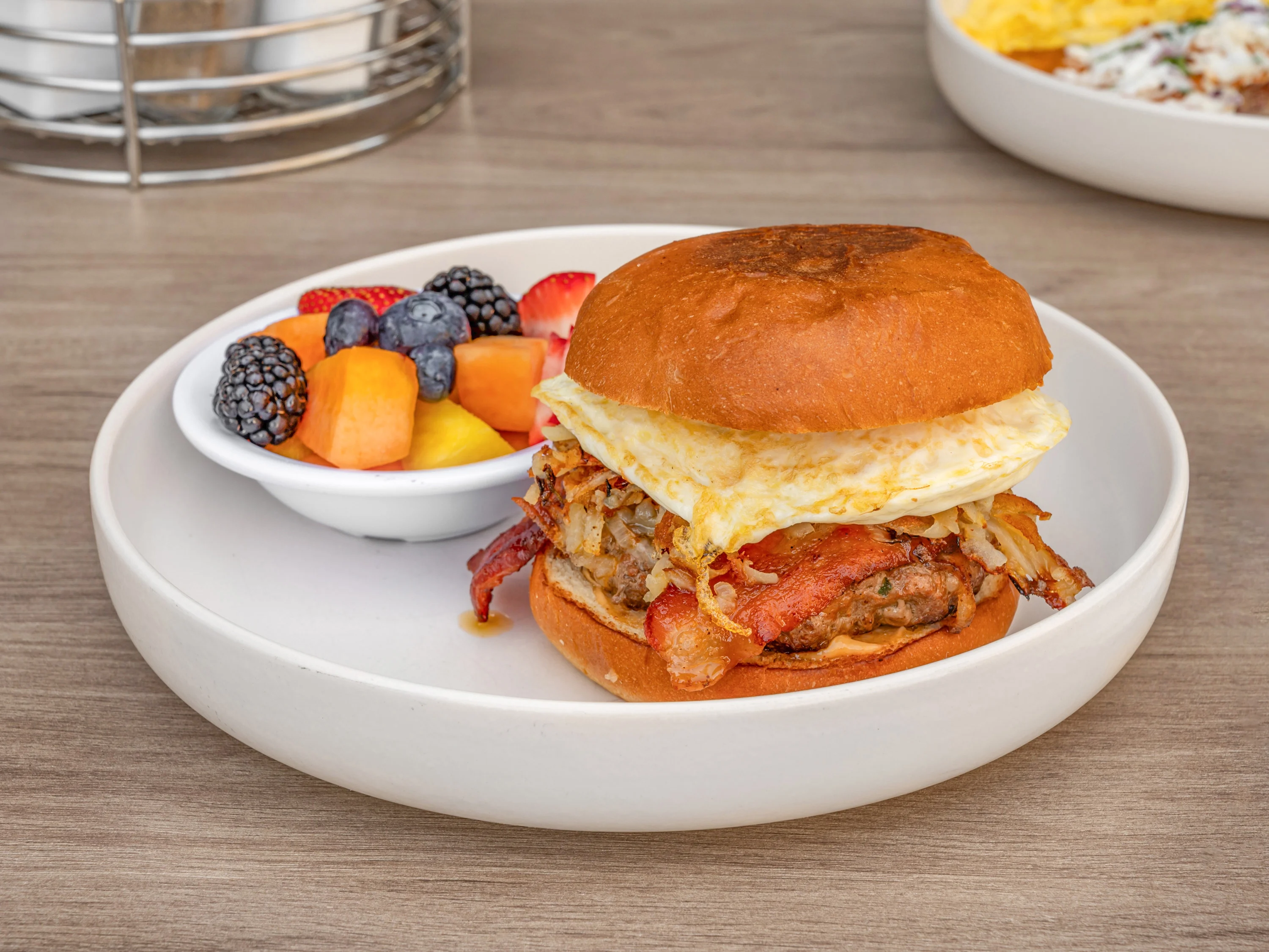 Hearty breakfast sandwich with egg and bacon