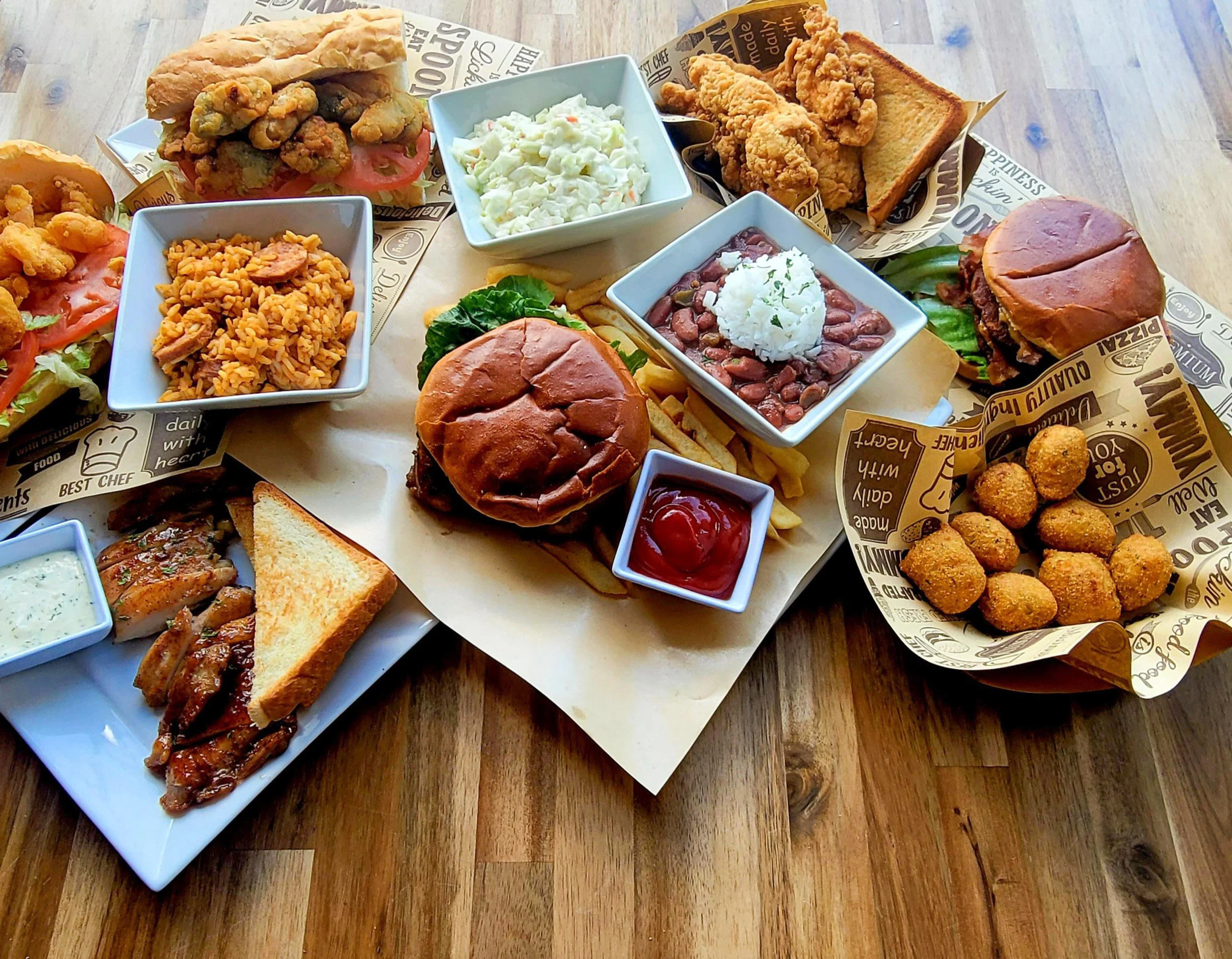 Southern-style fried chicken platter with sides
