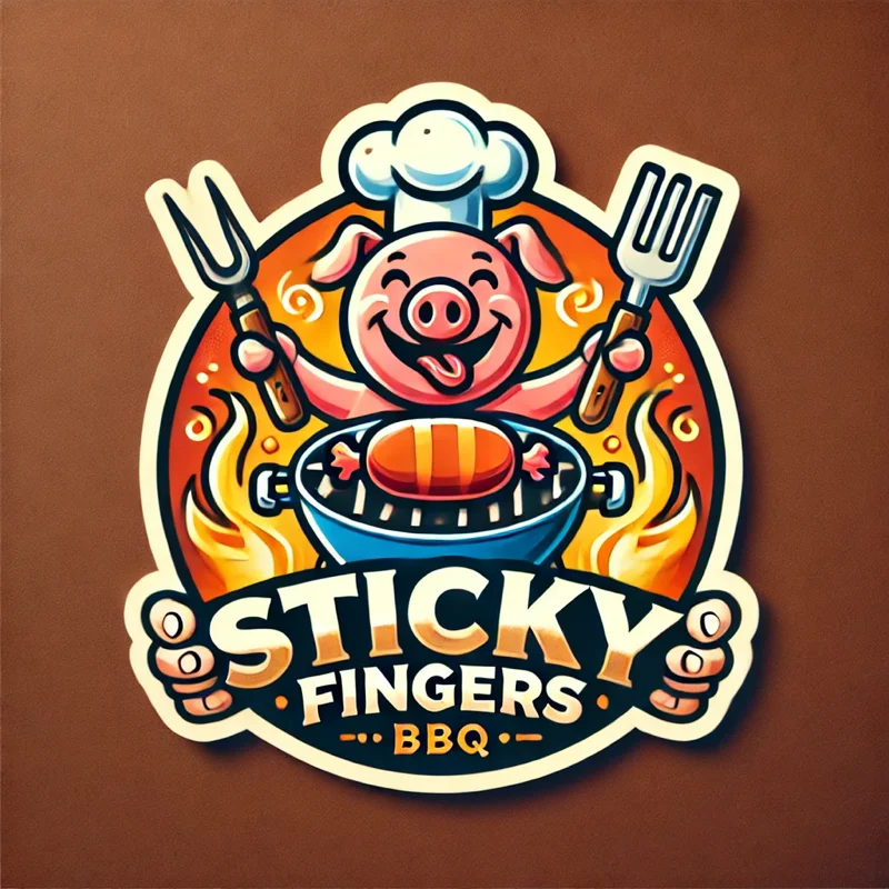 Colorful BBQ logo featuring a cheerful pig chef