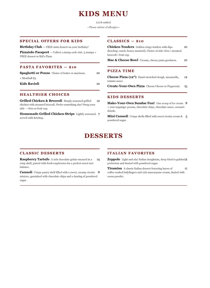 Kids Menu