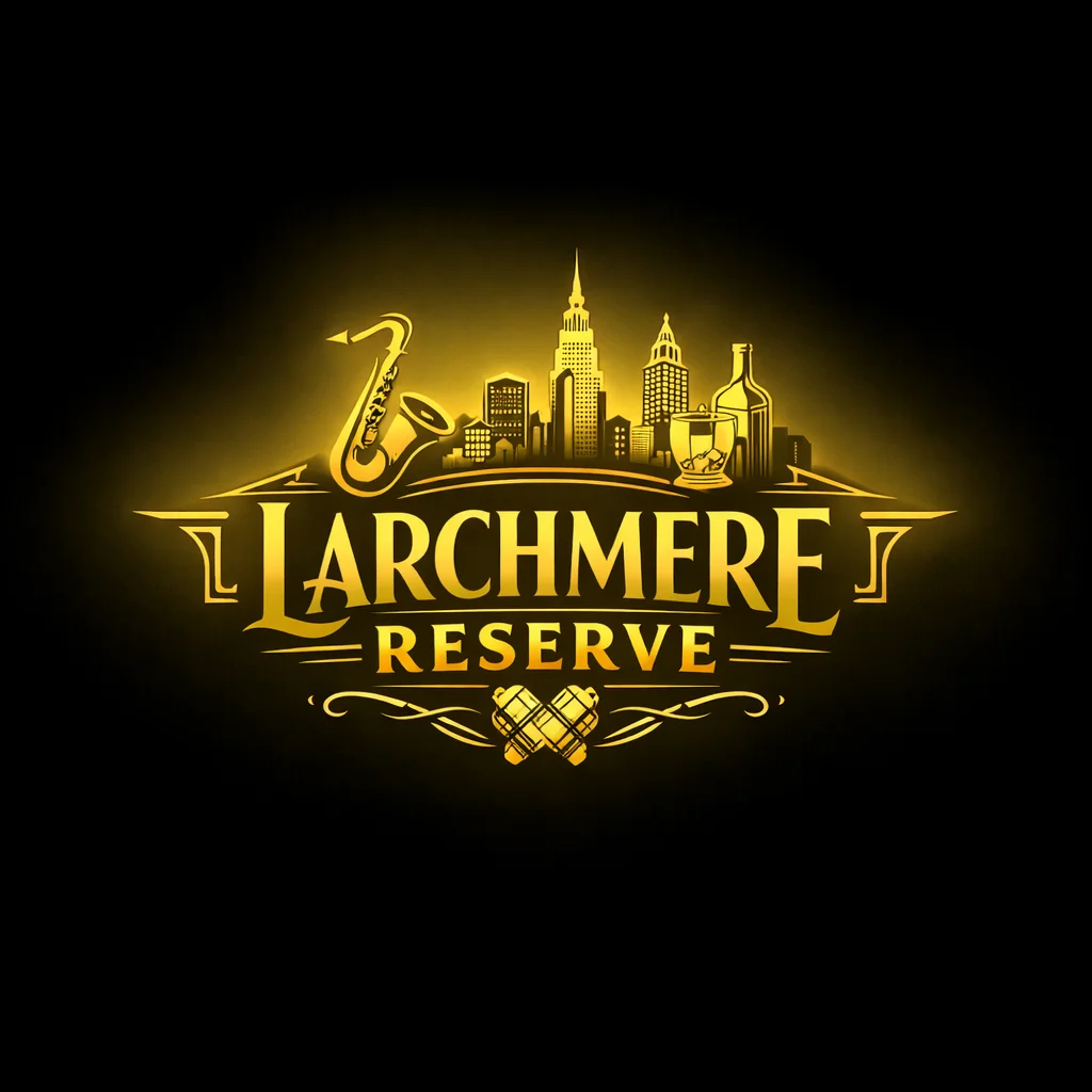 Golden L'Archmeré Reserve restaurant logo with saxophone and city skyline