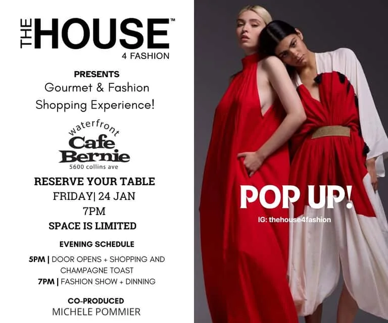 Fashion event flyer for gourmet shopping experience