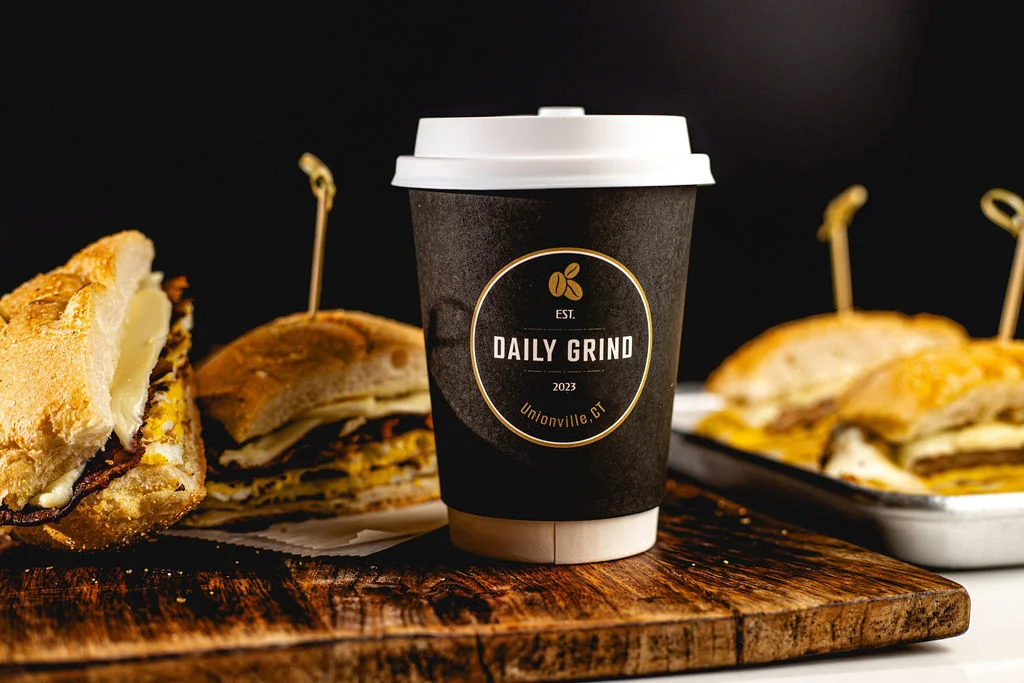 Breakfast sandwich and coffee from Daily Grind cafe