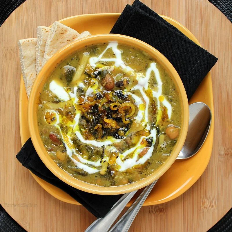 Asheh Reshteh Noodle Soup with Herbs bowl