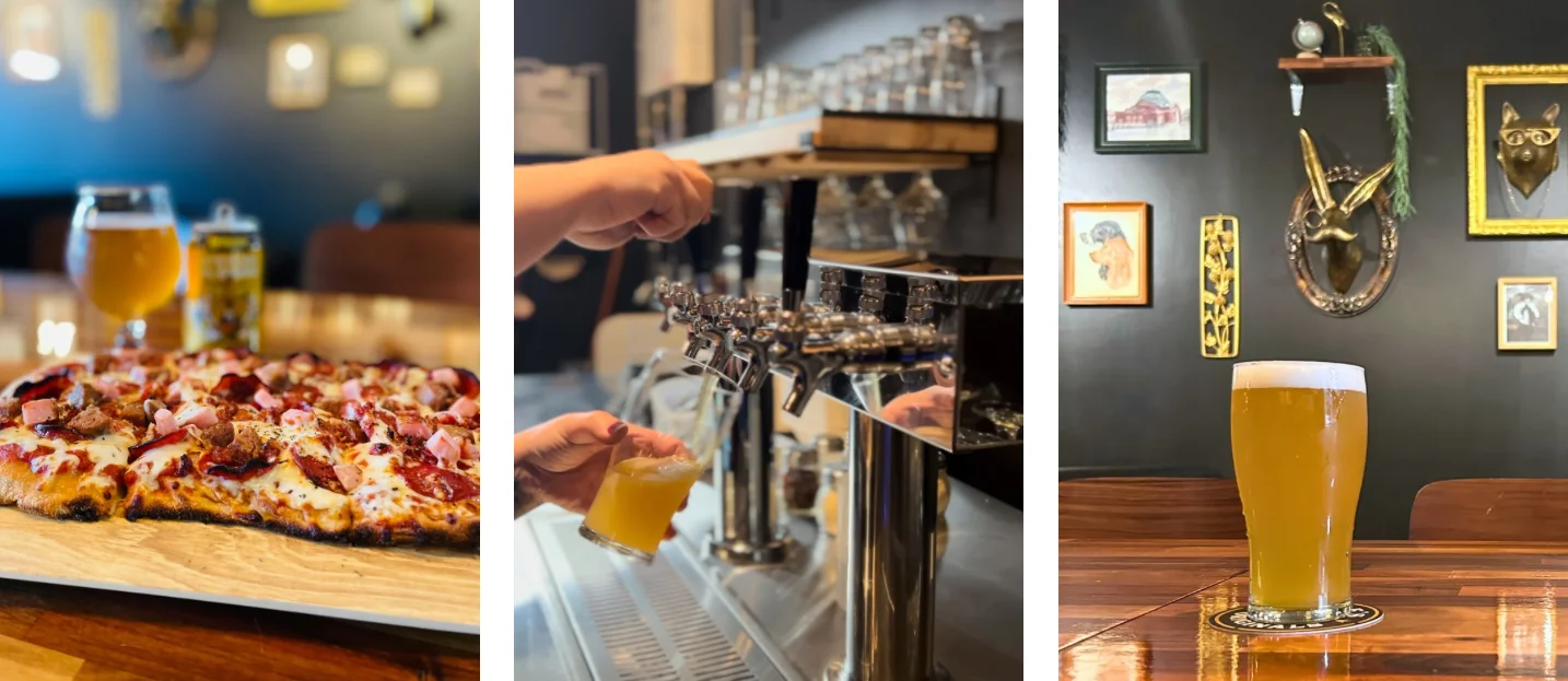 Delicious pepperoni pizza served with craft beer