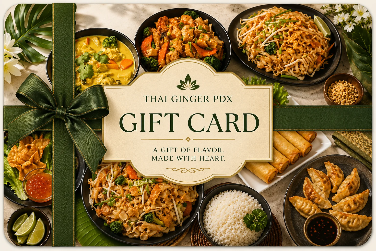 Thai gift card featuring assorted dishes and vibrant flavors