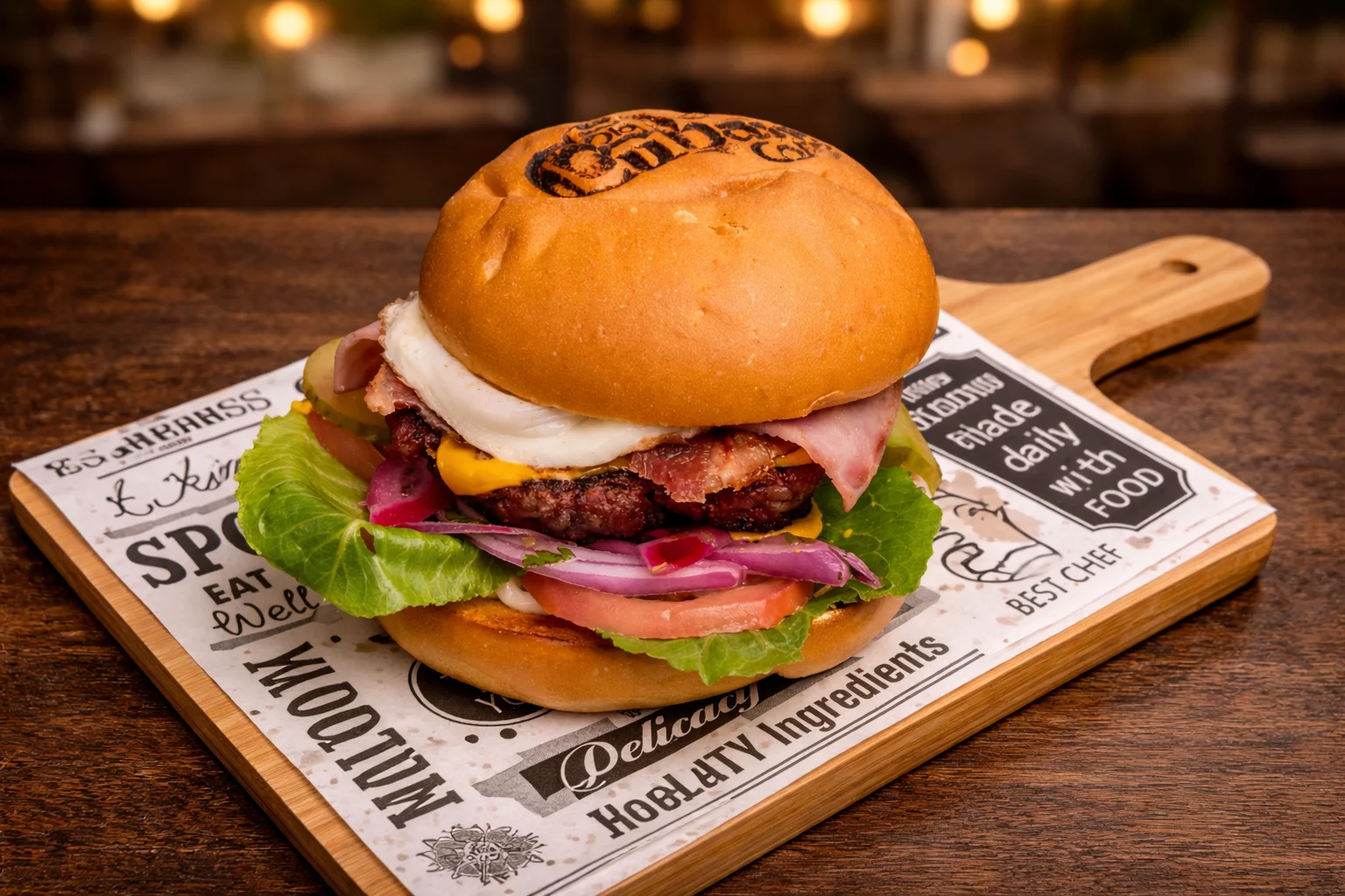 Juicy American cheeseburger with toppings