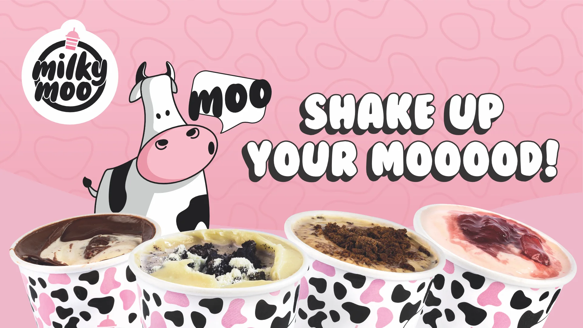 Delicious ice cream cups from Milky Moo with playful branding