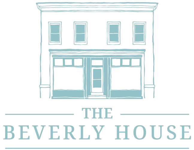 Logo of The Beverly House restaurant featuring a vintage building design