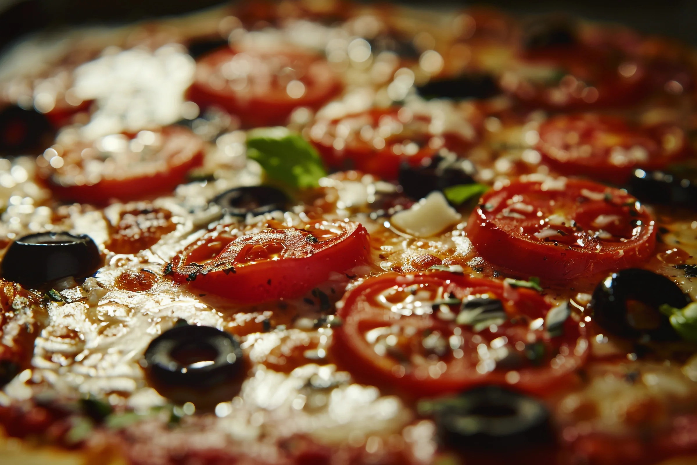 Delicious Margherita pizza topped with fresh tomatoes and olives