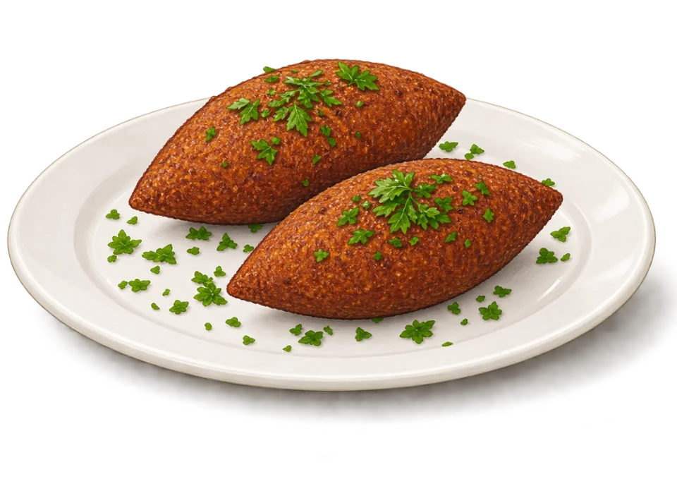Delicious Lebanese kibbeh served on a white plate