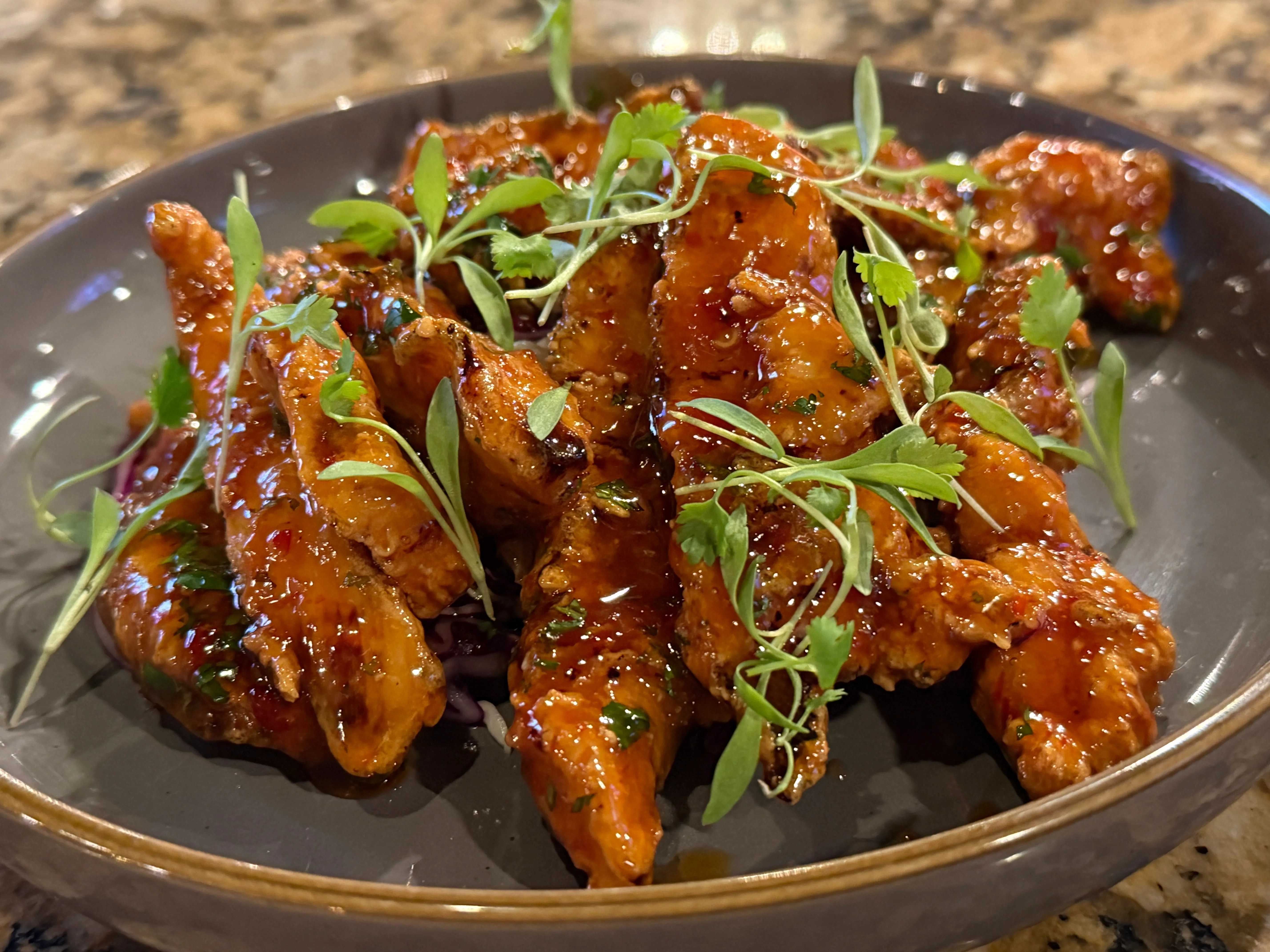 Crispy Korean-style chicken strips with sweet glaze