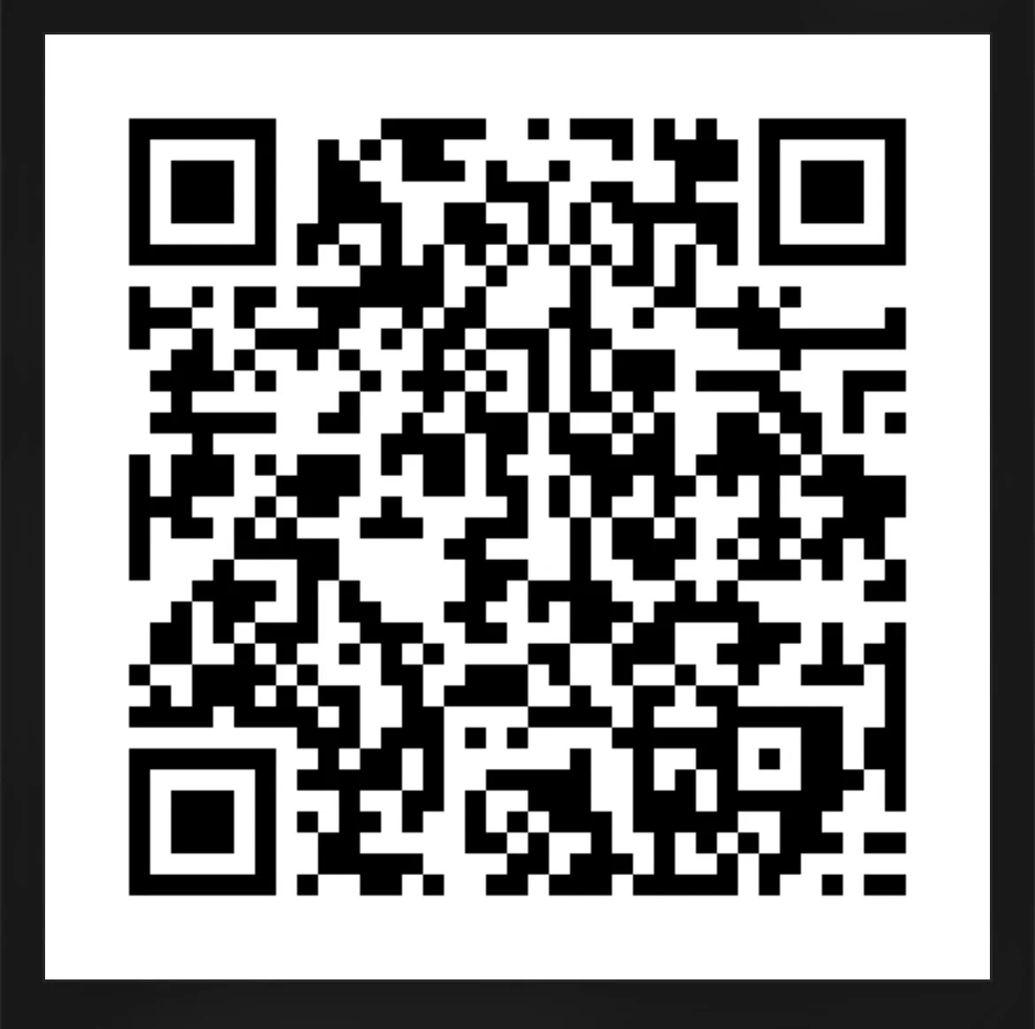 A black and white QR code displayed on a white background, designed for scanning.
