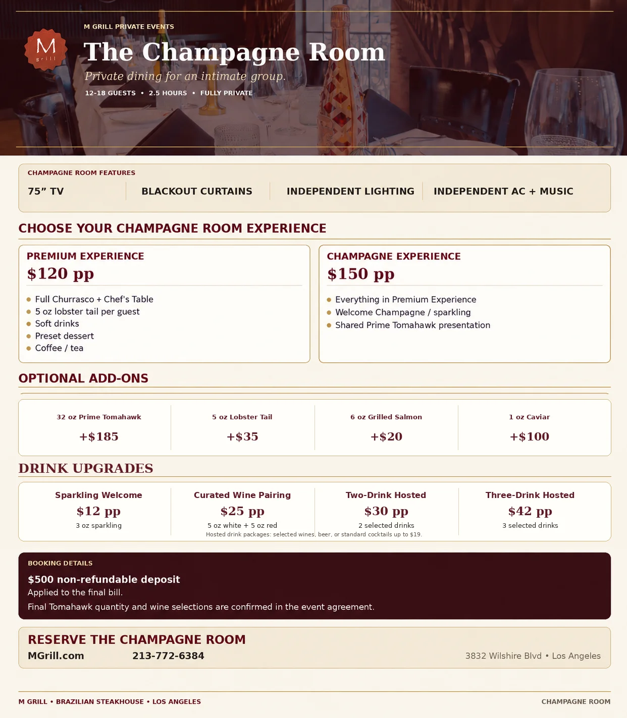 Elegant private dining setup in The Champagne Room at M Grill