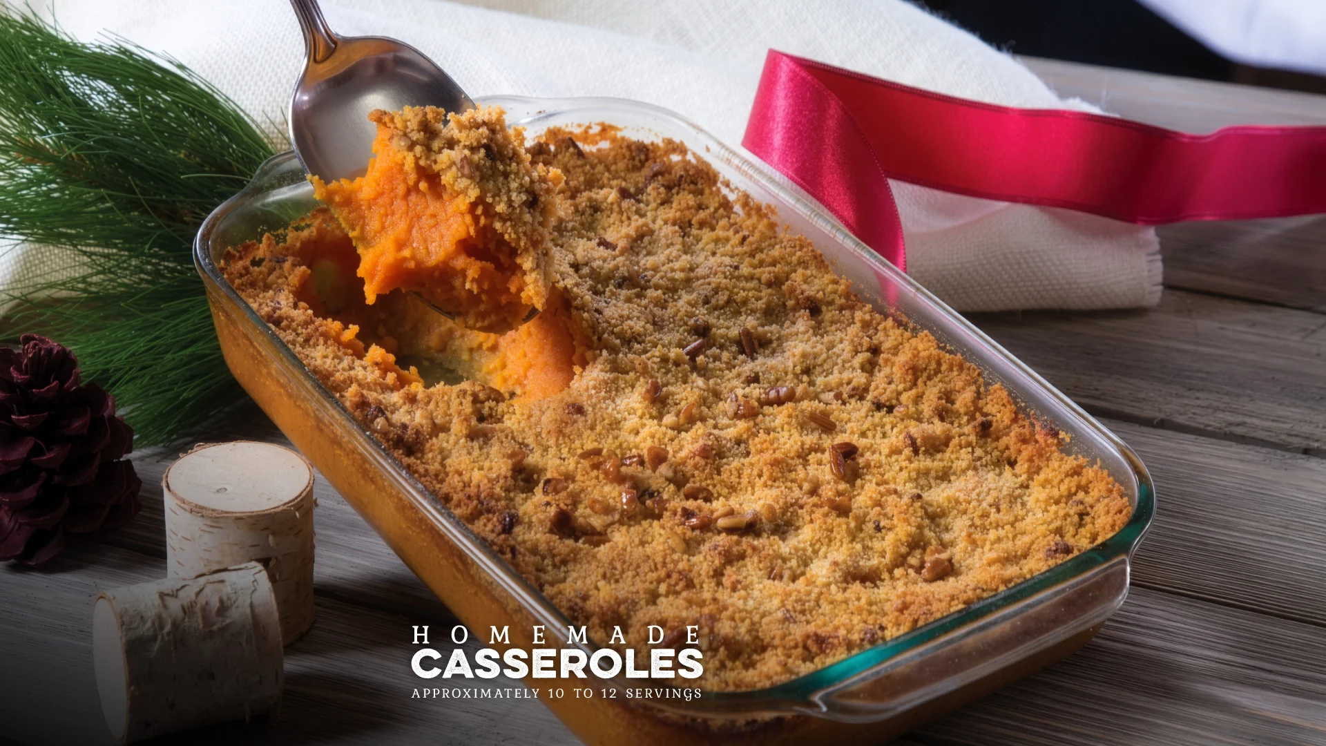 American sweet potato casserole with pecan streusel topping