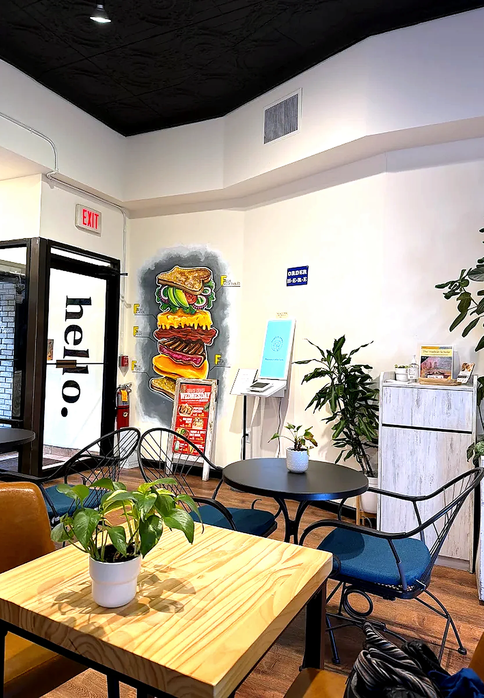 Cozy restaurant interior with vibrant decor and seating