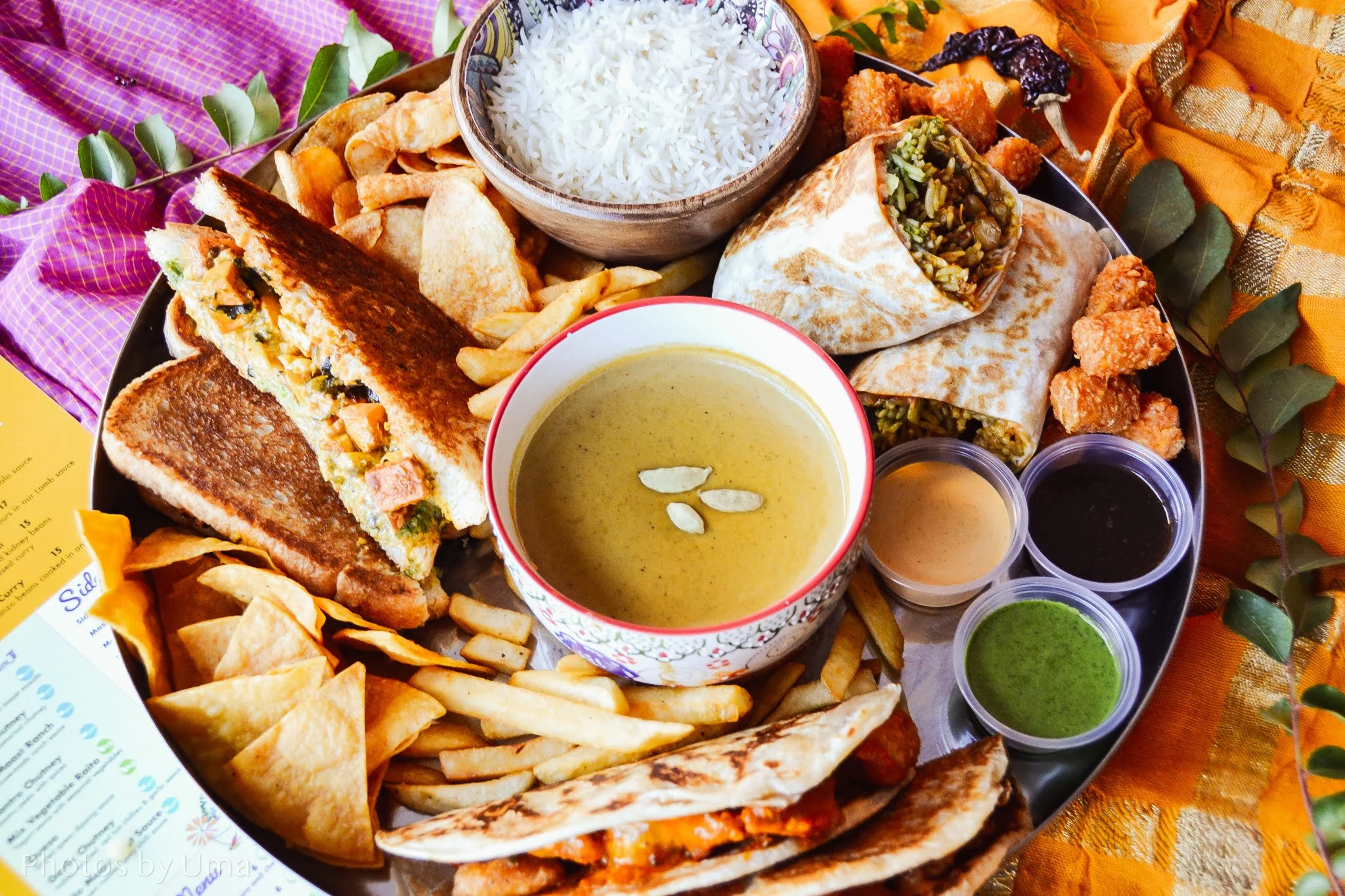 curry bowls, sandwiches, burritos, quesadilla, tostada bowls, munchwraps