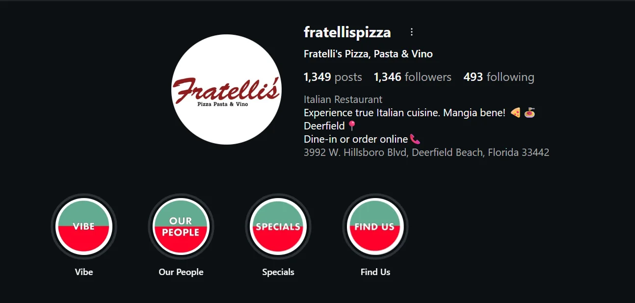 Fratelli's pizza Instagram page image