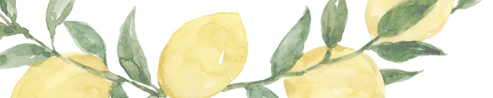 Watercolor illustration of fresh lemons and green leaves